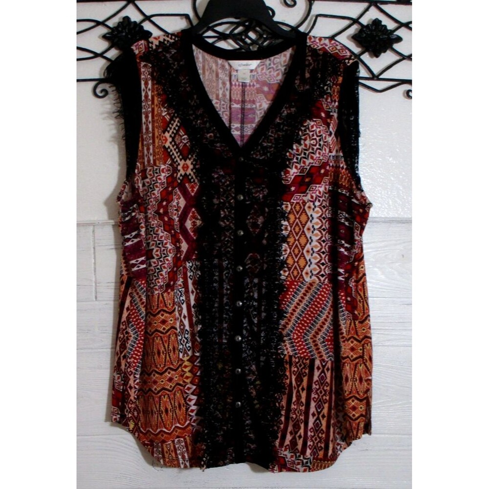 CJ Banks Women's Knit Top Size 1X Sleeveless Multicolored V Neck